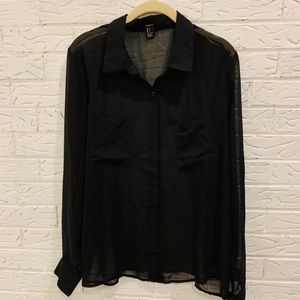 Sheer black button down top - SIZE L
